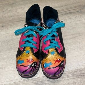 SoleTech Hand Painted Leather Lace Up Shoes Women 7 leopard funky whimsical